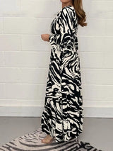 Smocked Printed Flounce Sleeve Maxi Dress Casual Dresses - Tophatter Daily Deals