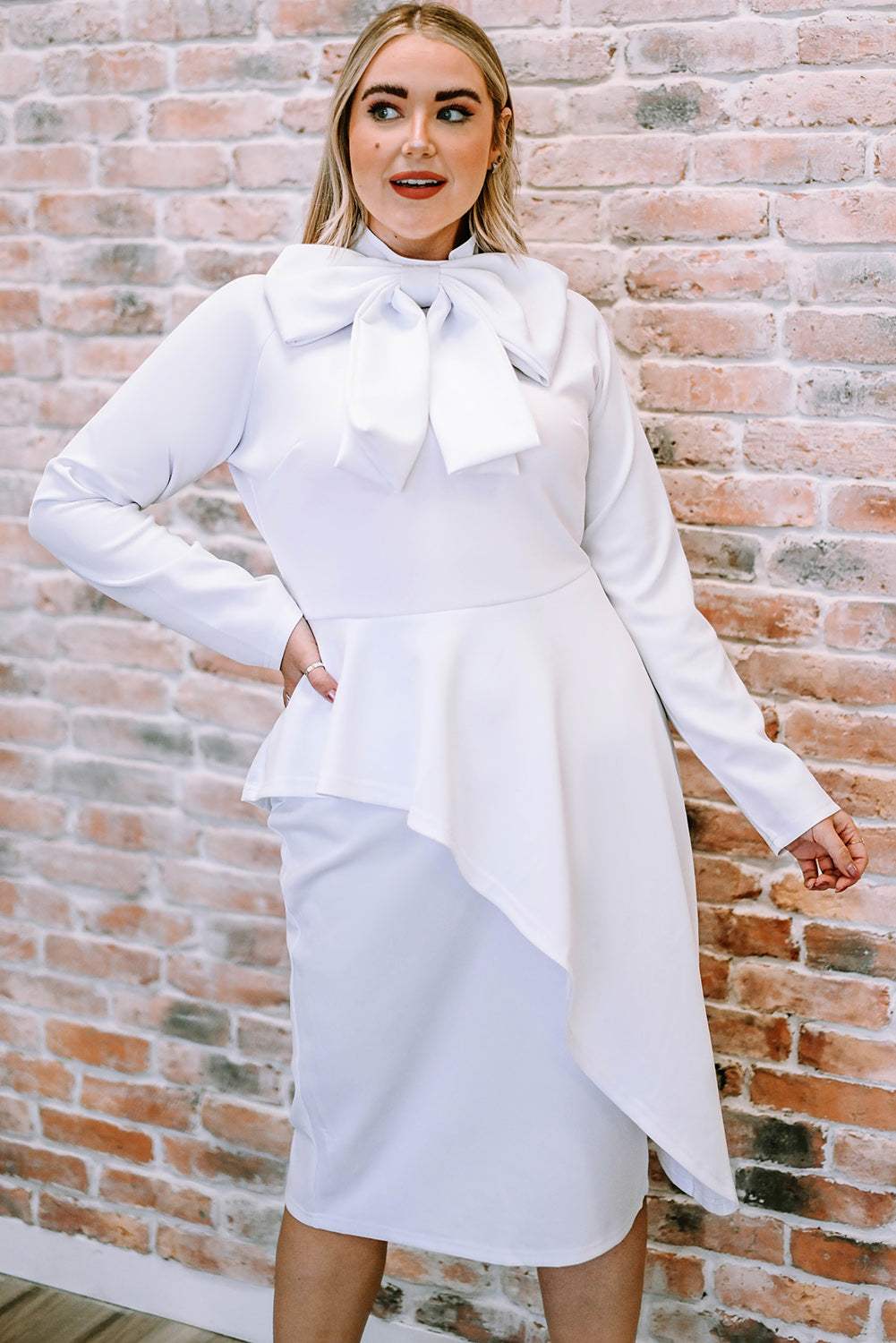 Bow Detail Long Sleeve Dress White Casual Dresses - Tophatter Daily Deals