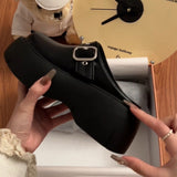 Black, Hidden Elevator Thick Bottom Toe Cap Half Slippers For Women Summer 0 - Tophatter Daily Deals