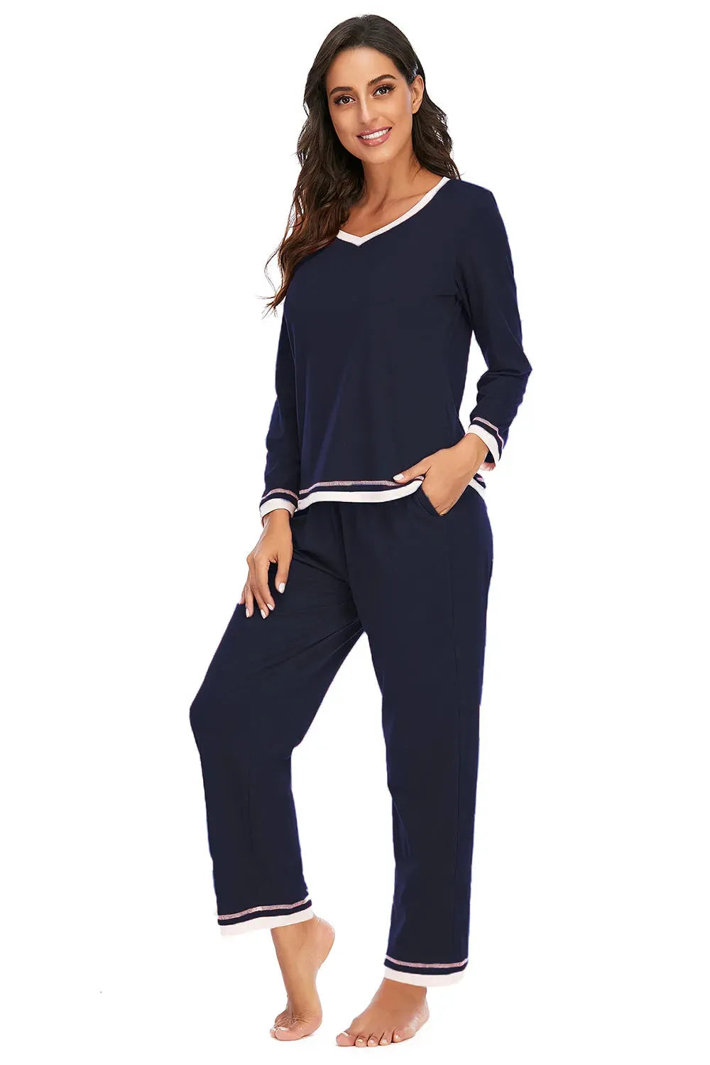 V-Neck Top and Pants Lounge Set Loungewear Sets - Tophatter Daily Deals