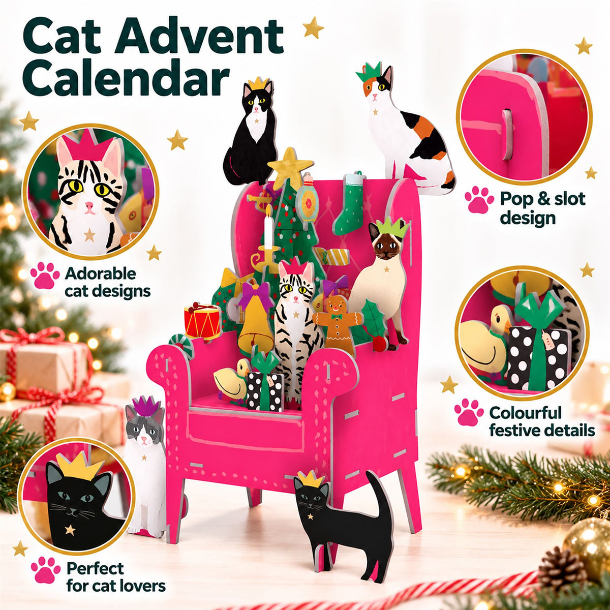 Cosy Cats Advent Pop & Slot Christmas Advent Calendar Large Advent Calendar - Tophatter Daily Deals