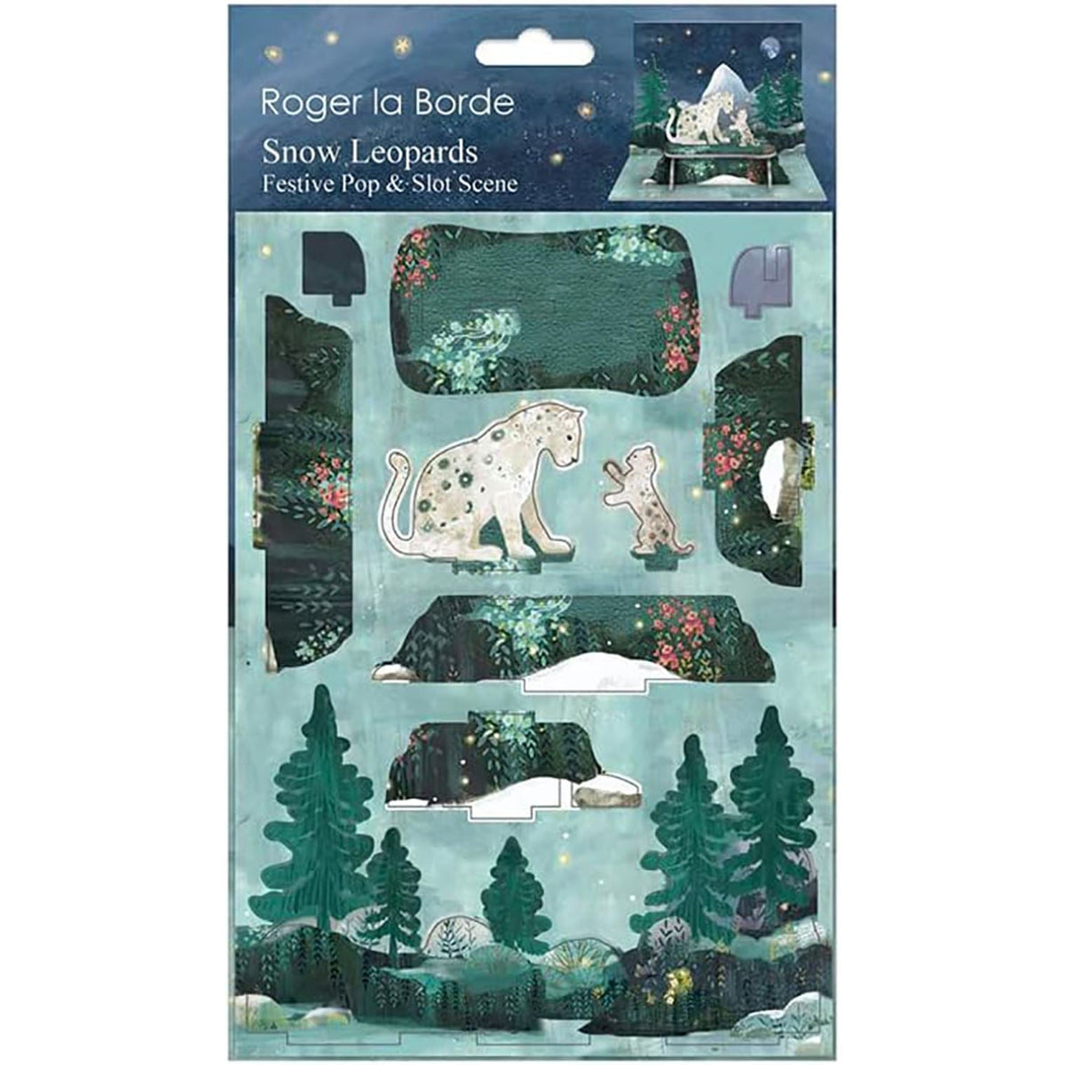 Snow Leopards Pop & Slot 3D Decoration | Build Your Own Winter Landscape Diorama Ornament - Tophatter Daily Deals