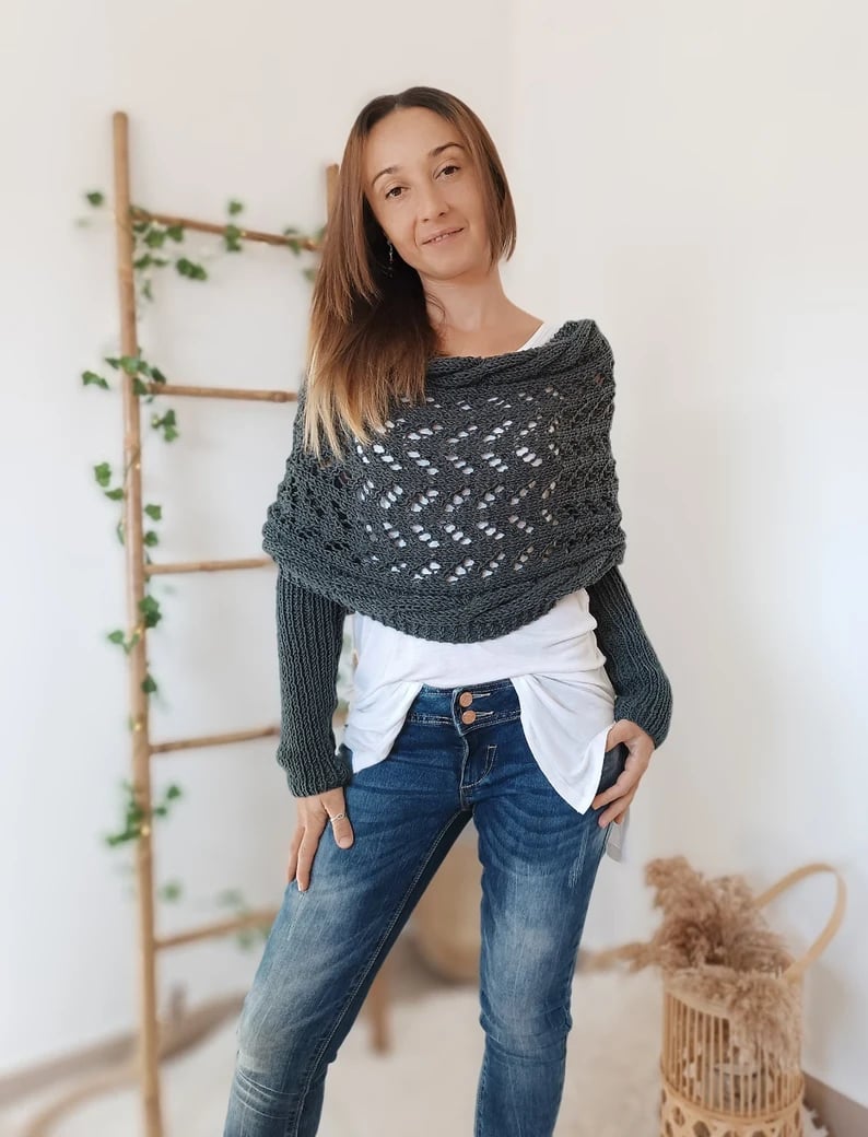 Soft Women’s Scarf - Openwork Rectangular, Knit, For Winter dark gray - Tophatter Daily Deals