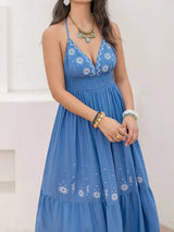 Printed Halter Neck Maxi Cami Dress Casual Dresses - Tophatter Daily Deals