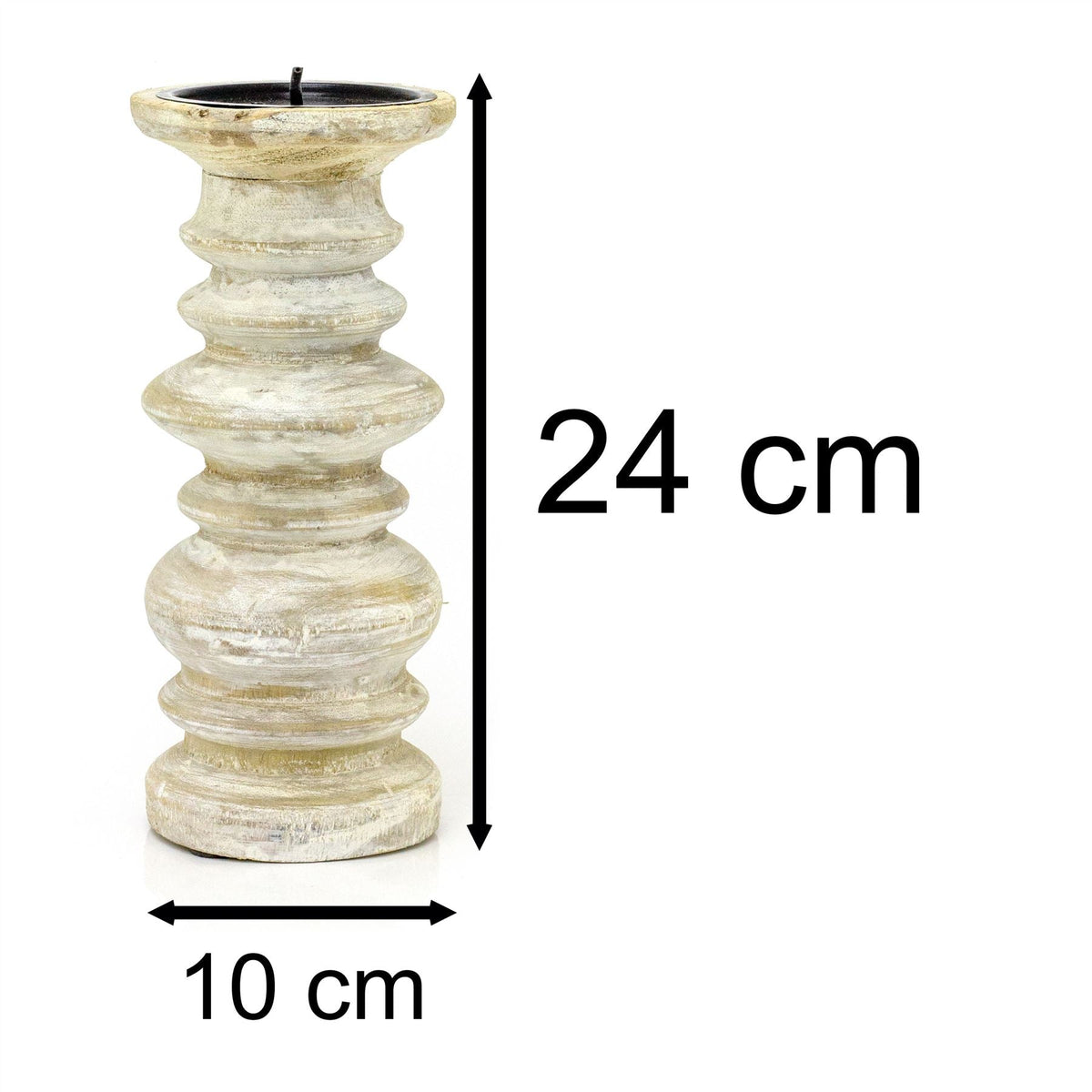 24cm Traditional Wooden Church Pillar Candle Holder | Whitewashed Spike Wood Candlestick Holder | Rustic Style Candle Stick Holders Wooden Candle Stand Candlestick - Tophatter Daily Deals