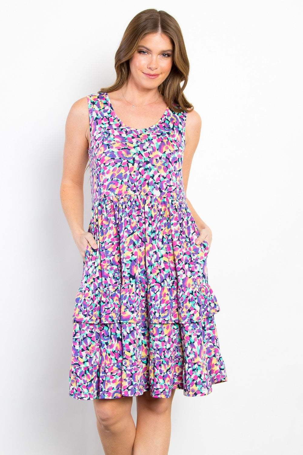 Be Stage Full Size Print Wrinkle Free Ruffled Dress Lavender Casual Dresses - Tophatter Daily Deals