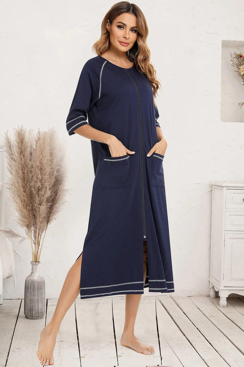 Zip Up Slit Round Neck Night Dress with Pockets Sleep Dresses Apparel & Accessories Fast Shipping Free Shipping H#Y HOT DEALS HOME PAGE Lingerie Sleepwear Loungewear New Deals sexy lingerie Ship From Overseas Ship from USA Sleep Sleep Dresses sleepwear Sleepwear & Loungewear USA USA STOCK women lingerie Women's Fashion - Tophatter Daily Deals And Savings