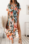 Plunge Printed Split Midi Dress Orange Casual Dresses - Tophatter Daily Deals