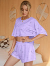 Moon Print T-Shirt and Shorts Lounge Set Lavender Loungewear Sets - Tophatter Daily Deals