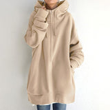Warm Women Longline Hoodie - Oversized Fleece Layering Beige - Tophatter Daily Deals