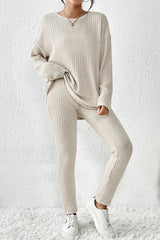Dropped Shoulder Top and Pants Lounge set Beige Loungewear Sets - Tophatter Daily Deals