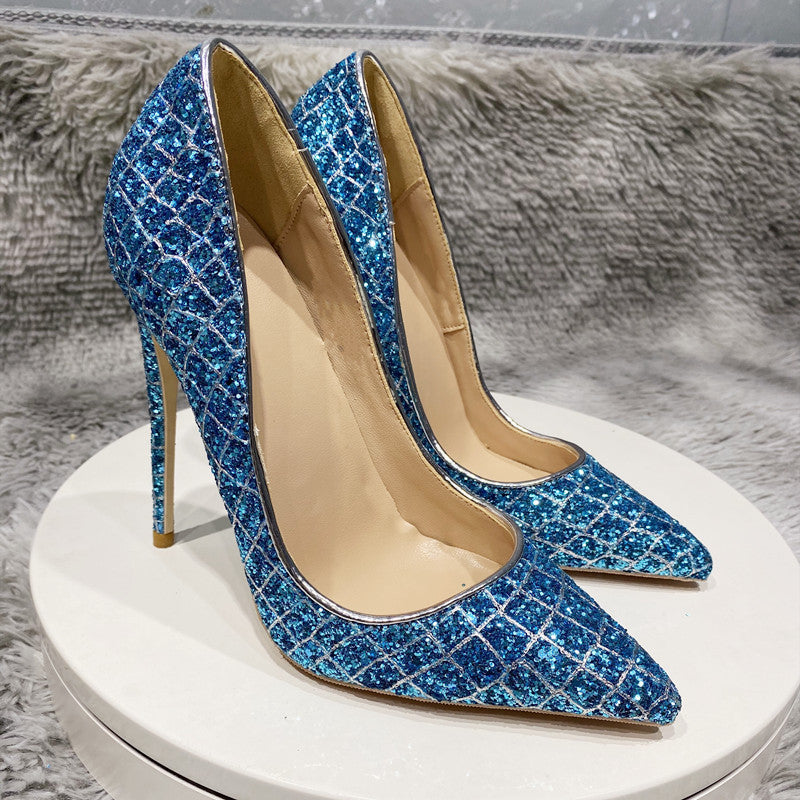 Blue Sequined High Heel Wedding Shoes Everyday 0 - Tophatter Daily Deals