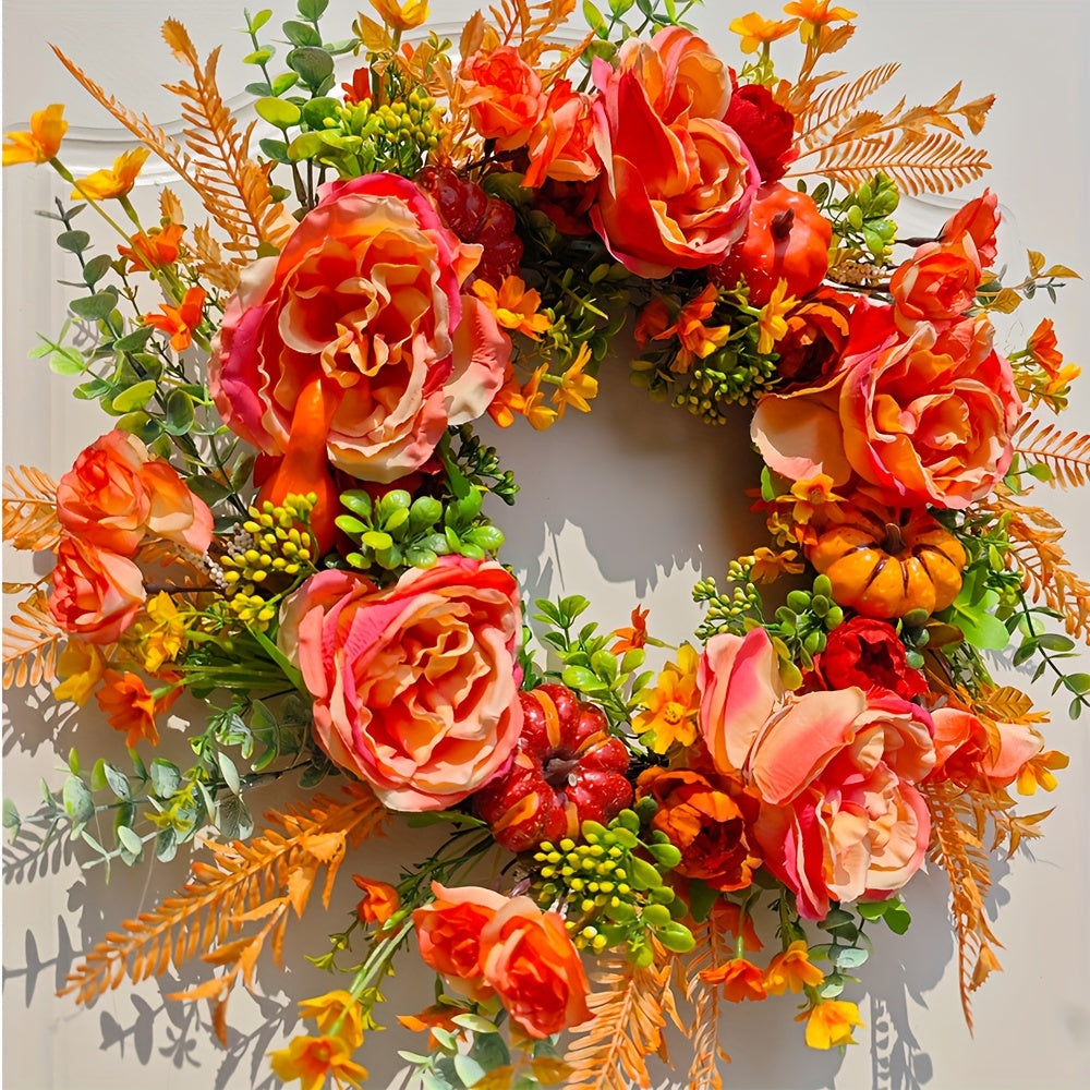 Pumpkin & Peony Halloween Wreath Halloween - Tophatter Daily Deals
