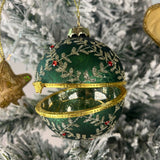 Green & Sparkling Silver Locket Bauble | Christmas Tree Hanging Ornament - 8cm Baubles - Tophatter Daily Deals
