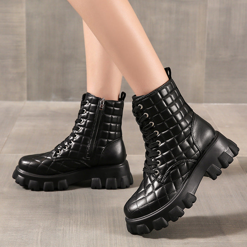 Autumn And Winter Lace Up Plus Size Handsome Thick Soled Motorcycle Boots 0 - Tophatter Daily Deals