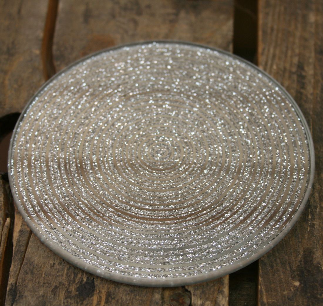 Metallic Silver Glitter Glass Candle Plate Holder Coaster Coaster - Tophatter Daily Deals