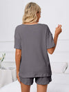 Notched Short Sleeve and Shorts Lounge Set Loungewear Sets - Tophatter Daily Deals