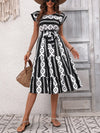 Honey Printed Round Neck Cap Sleeve Dress Casual Dresses - Tophatter Daily Deals