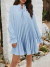 Tie Neck Flounce Sleeve Mini Dress Light Blue Casual Dresses - Tophatter Daily Deals