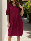 Full Size Round Neck Half Sleeve Dress with Pockets Casual Dresses - Tophatter Daily Deals