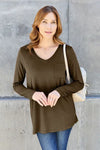 Basic Bae Full Size V-Neck Long Sleeve Top Taupe Blouses - Tophatter Daily Deals