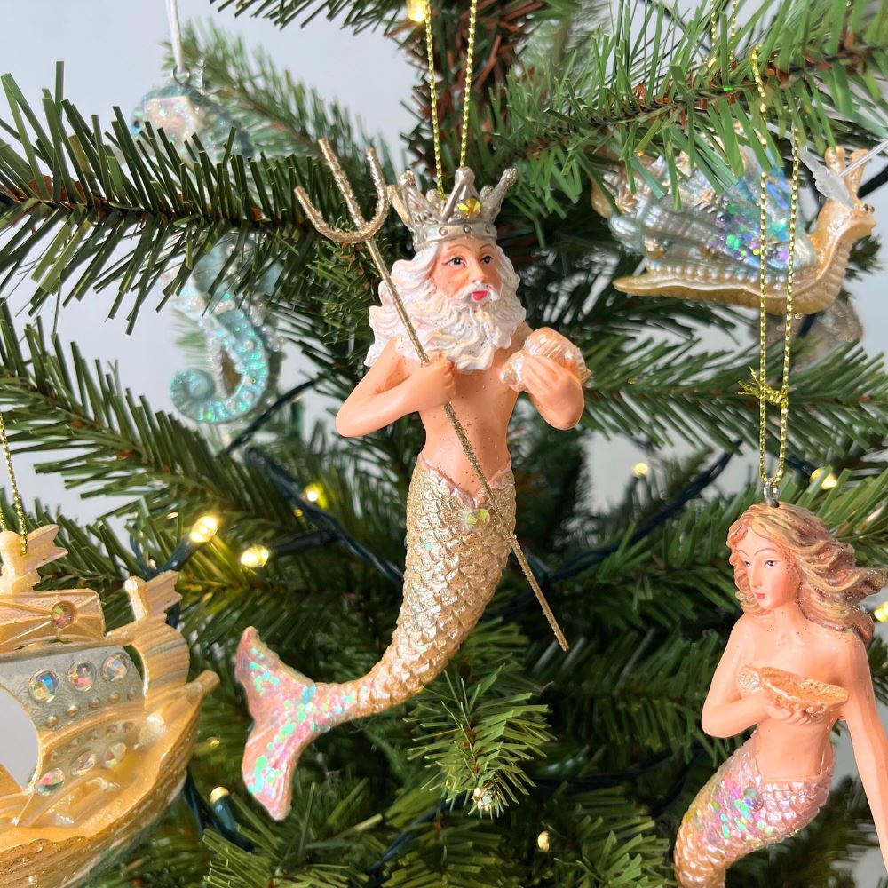 Neptune Christmas Bauble | Under the Sea Merman Christmas Tree Ornament - 14cm Baubles - Tophatter Daily Deals