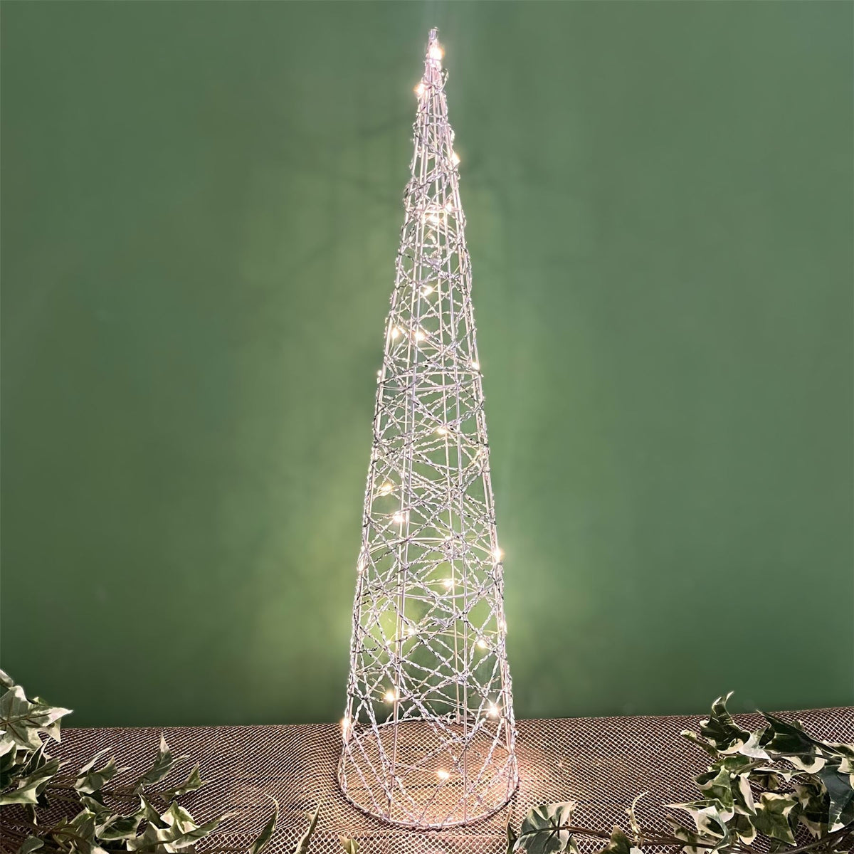 Silver Cone LED Christmas Tree | Warm White Pre-lit Light-Up Tree Cone - 60cm LED Light - Tophatter Daily Deals