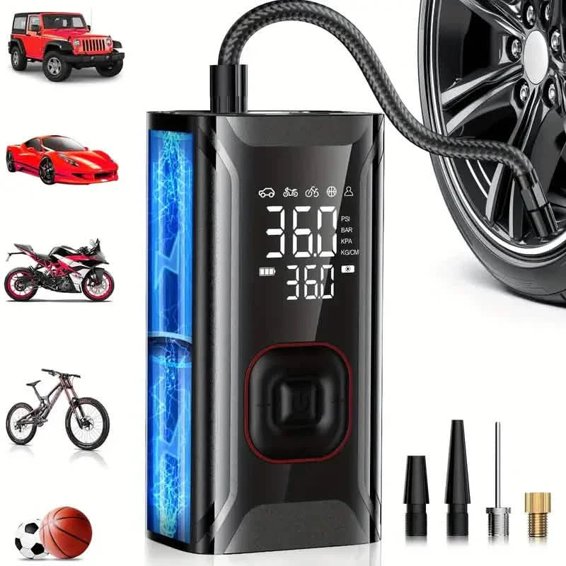 Tire Inflator Portable Air Compressor – Cordless 150PSI Pump with 10000mAh Battery for Car, Bike, Motorcycle, and Ball Automotive - Tophatter Daily Deals