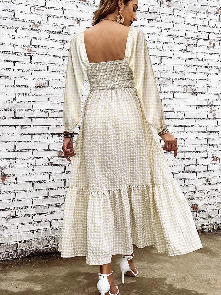 Smocked Square Neck Long Sleeve Dress Casual Dresses - Tophatter Daily Deals