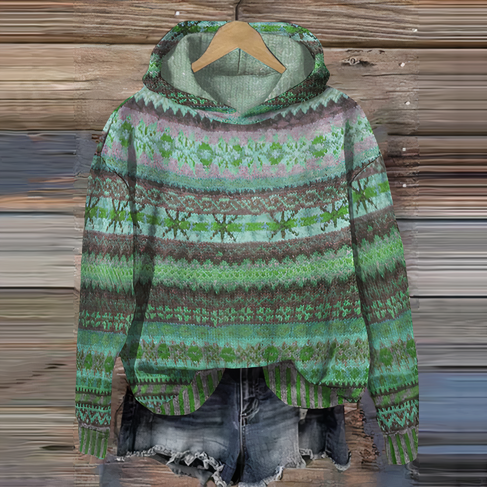 Warm Cozy Women’s Hoodie - Vintage Knit Pattern, Casual Vert - Tophatter Daily Deals