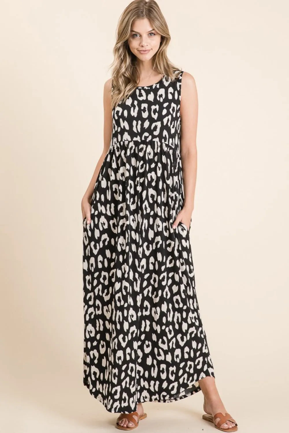 BOMBOM Leopard Maxi Dress with Pockets Black Casual Dresses - Tophatter Daily Deals