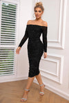 Long Sleeve Off-Shoulder Ruched Dress Black Cocktail Dresses - Tophatter Daily Deals