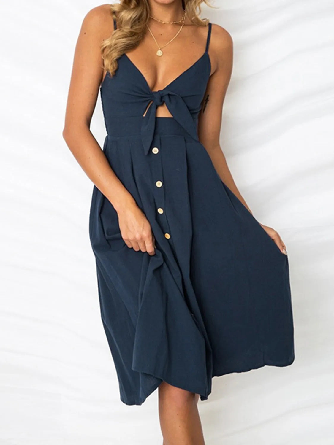 Cutout Smocked Sweetheart Neck Cami Dress Dark Navy Casual Dresses - Tophatter Daily Deals