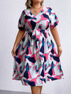 Plus Size Multicolored V-Neck Tie Waist Dress Casual Dresses - Tophatter Daily Deals