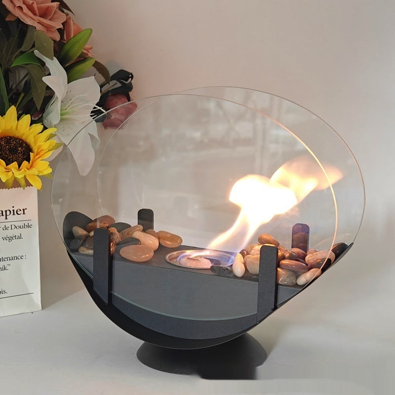 Alcohol Fireplace Lamp Indoor Real Fire Heating Atmosphere Desktop Oval 0 - Tophatter Daily Deals