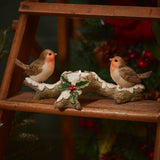 Winter Robins Christmas Tealight Holder | Festive Holly Candle Holder - 21cm Candle Holder - Tophatter Daily Deals