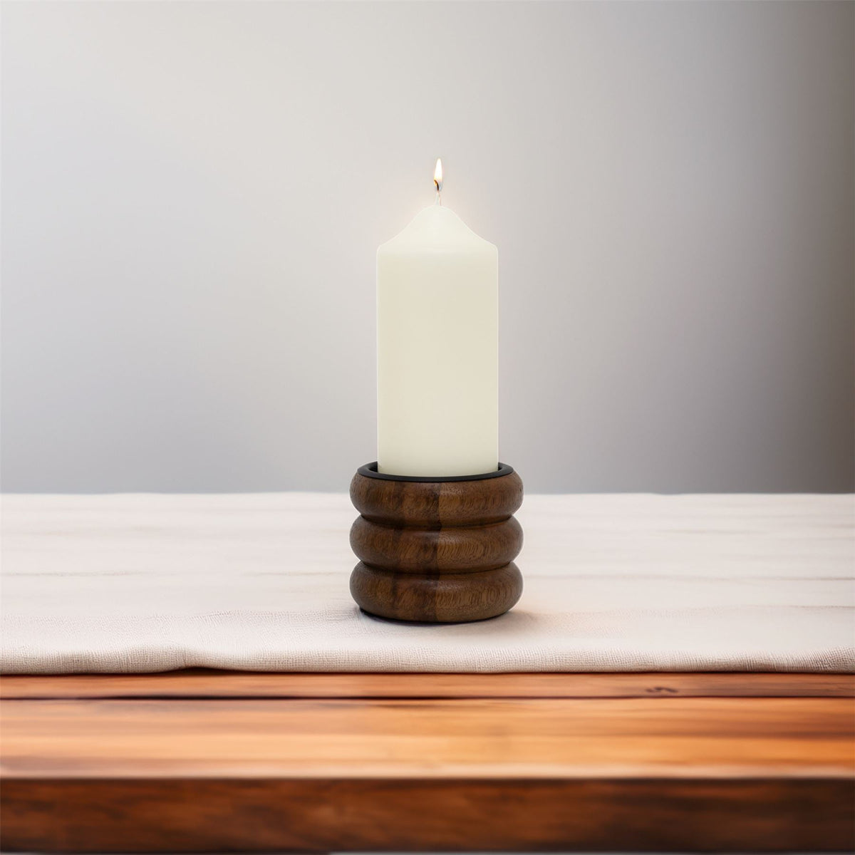 Walnut Pillar Candle Holder | Wooden Candlestick for Pillar Candles - 8cm Candle Holder - Tophatter Daily Deals