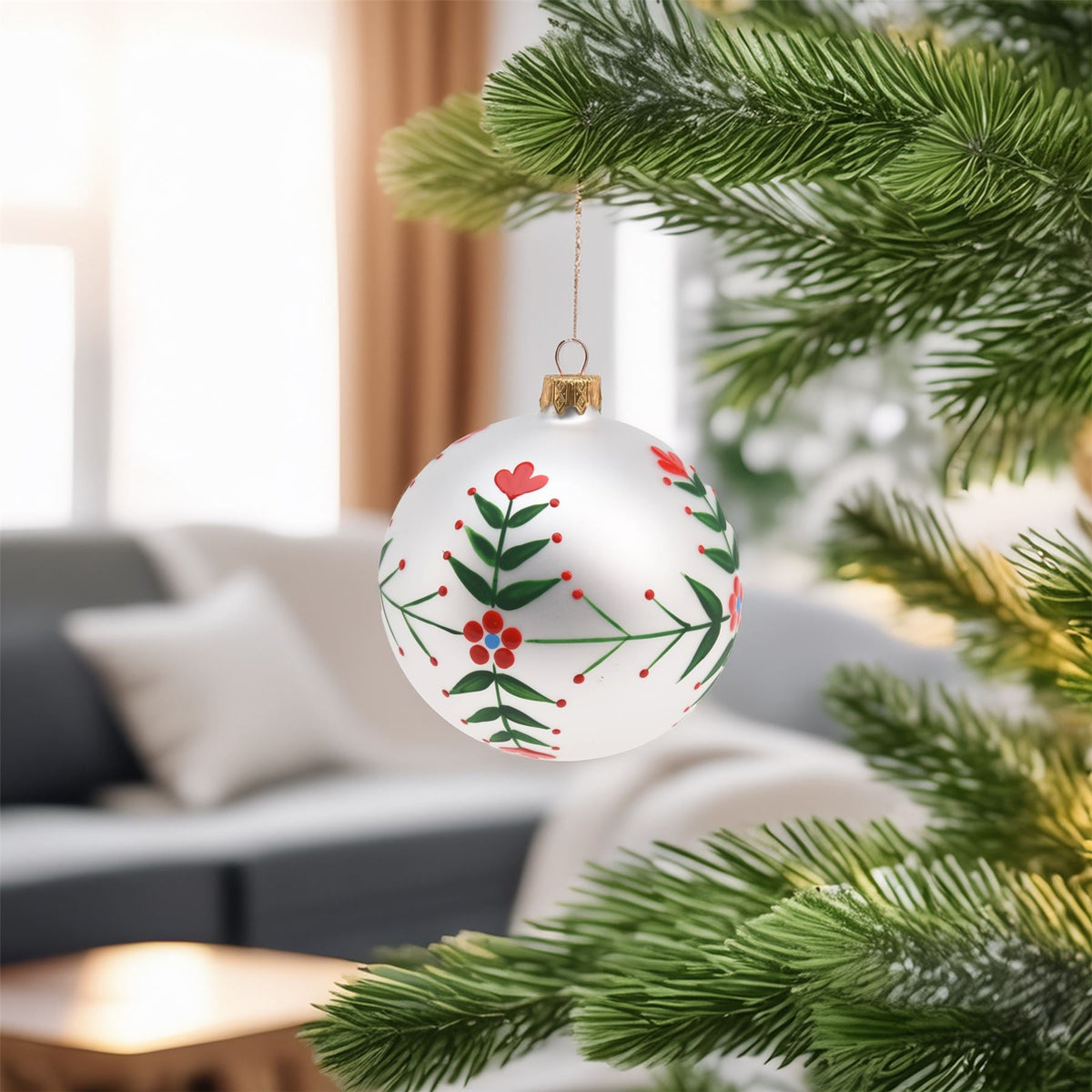 White Floral Christmas Bauble | Flower Christmas Tree Hanging Ornament - 8cm Baubles - Tophatter Daily Deals