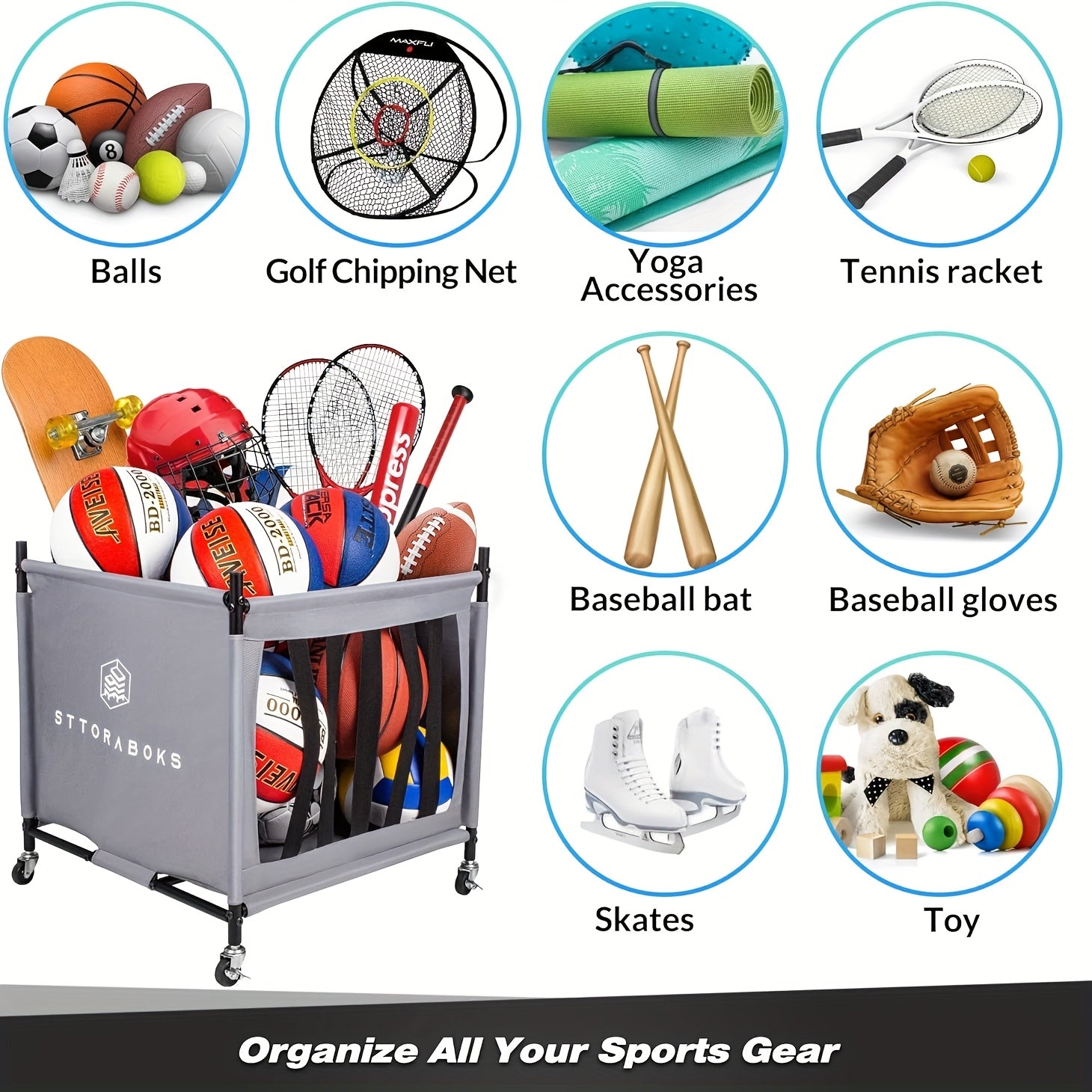 Ball Storage Cart with Wheels Sport Equipments - Tophatter Daily Deals