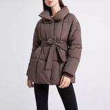 Warm Womens Puffer Coat - Belted Quilted Nylon Midthigh 3D Changing Face Moving Picture Frame - Tophatter Daily Deals