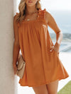 Full Size Frill Pocketed Square Neck Wide Strap Dress Pumpkin Casual Dresses - Tophatter Daily Deals