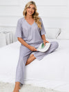 Printed V-Neck Top and Pants Lounge Set Loungewear Sets - Tophatter Daily Deals