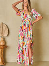 Slit Printed Surplice Short Sleeve Maxi Dress Casual Dresses - Tophatter Daily Deals