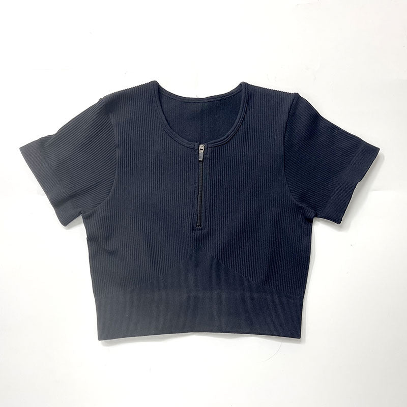 Autumn And Winter New Products Zipper Sports Underwear Women Black short sleeve 0 - Tophatter Daily Deals