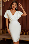 Beaded Dolman Sleeve Surplice Bodycon Dress White Cocktail Dresses - Tophatter Daily Deals