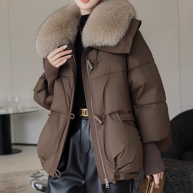 Insulating Women's Puffer Jacket - Short Boxy Fur Collar 3D Changing Face Moving Picture Frame - Tophatter Daily Deals