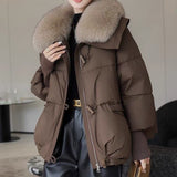 Insulating Women's Puffer Jacket - Short Boxy Fur Collar 3D Changing Face Moving Picture Frame - Tophatter Daily Deals