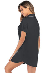 Contrast Piping Pocketed Short Sleeve Lounge Dress Sleep Dresses - Tophatter Daily Deals