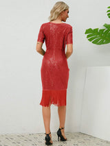 Tassel Sequin Short Sleeve Dress Cocktail Dresses - Tophatter Daily Deals