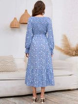 Smocked V-Neck Tie Belt Dress Casual Dresses - Tophatter Daily Deals